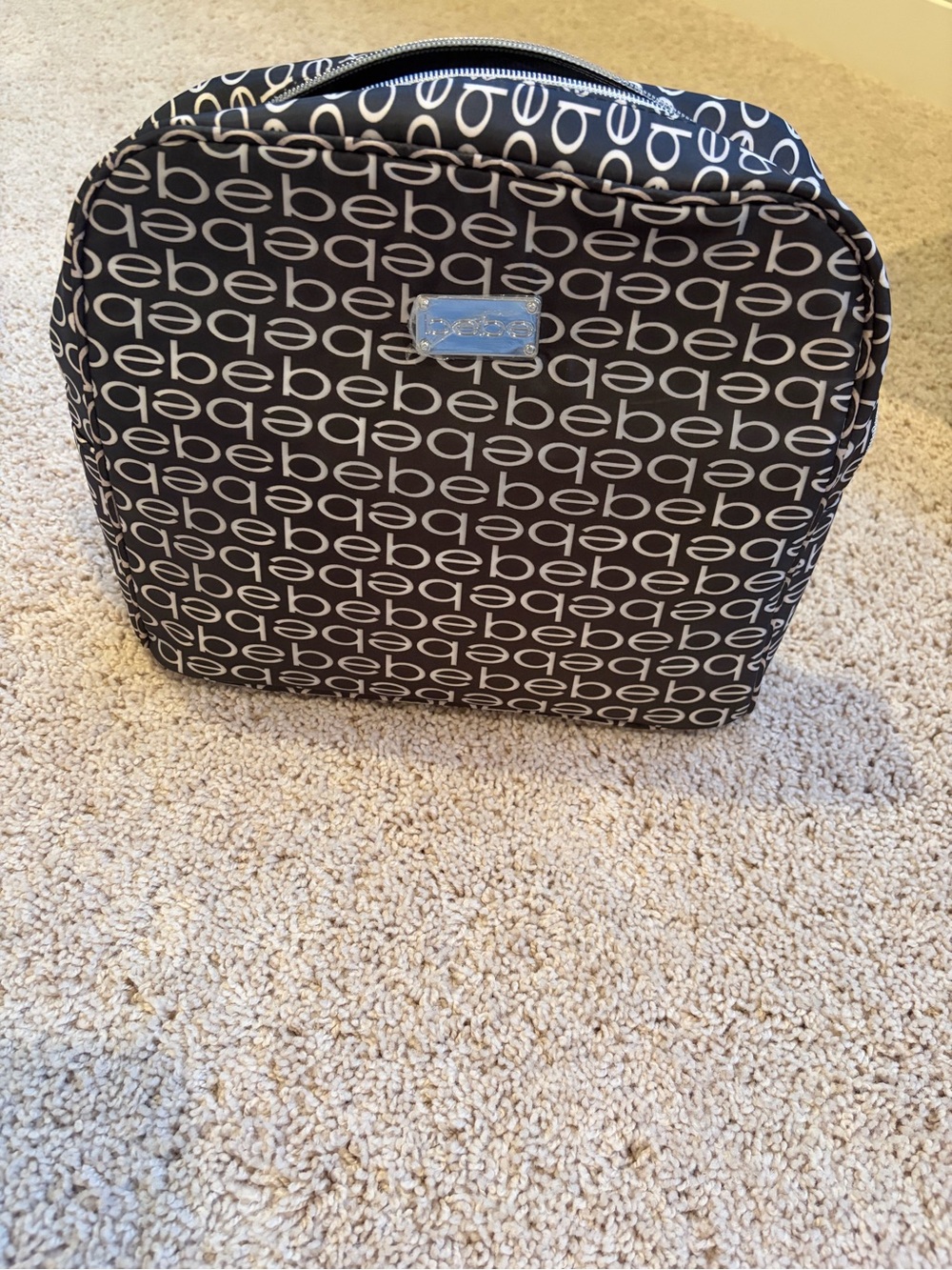 Bebe Black and White Logo Print Cosmetic Case XL